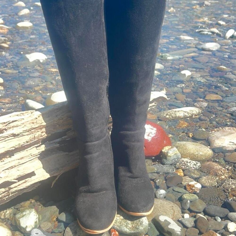 Black Knee-High Chunky Heel Boots